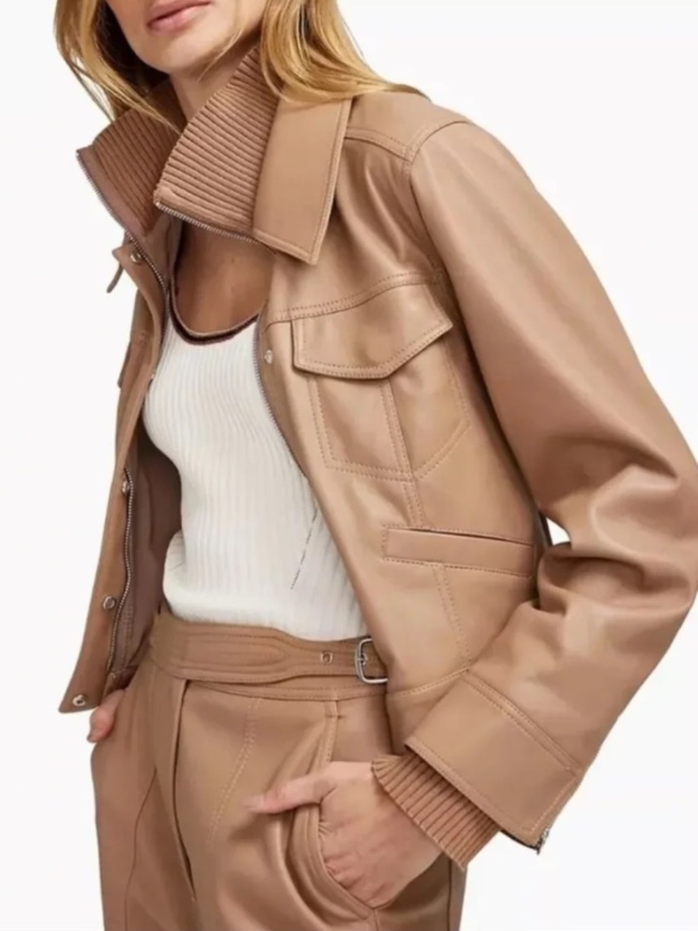 Jonathan Simkhai Becka Boxy Cropped Faux Buttersoft Vegan Leather Jacket